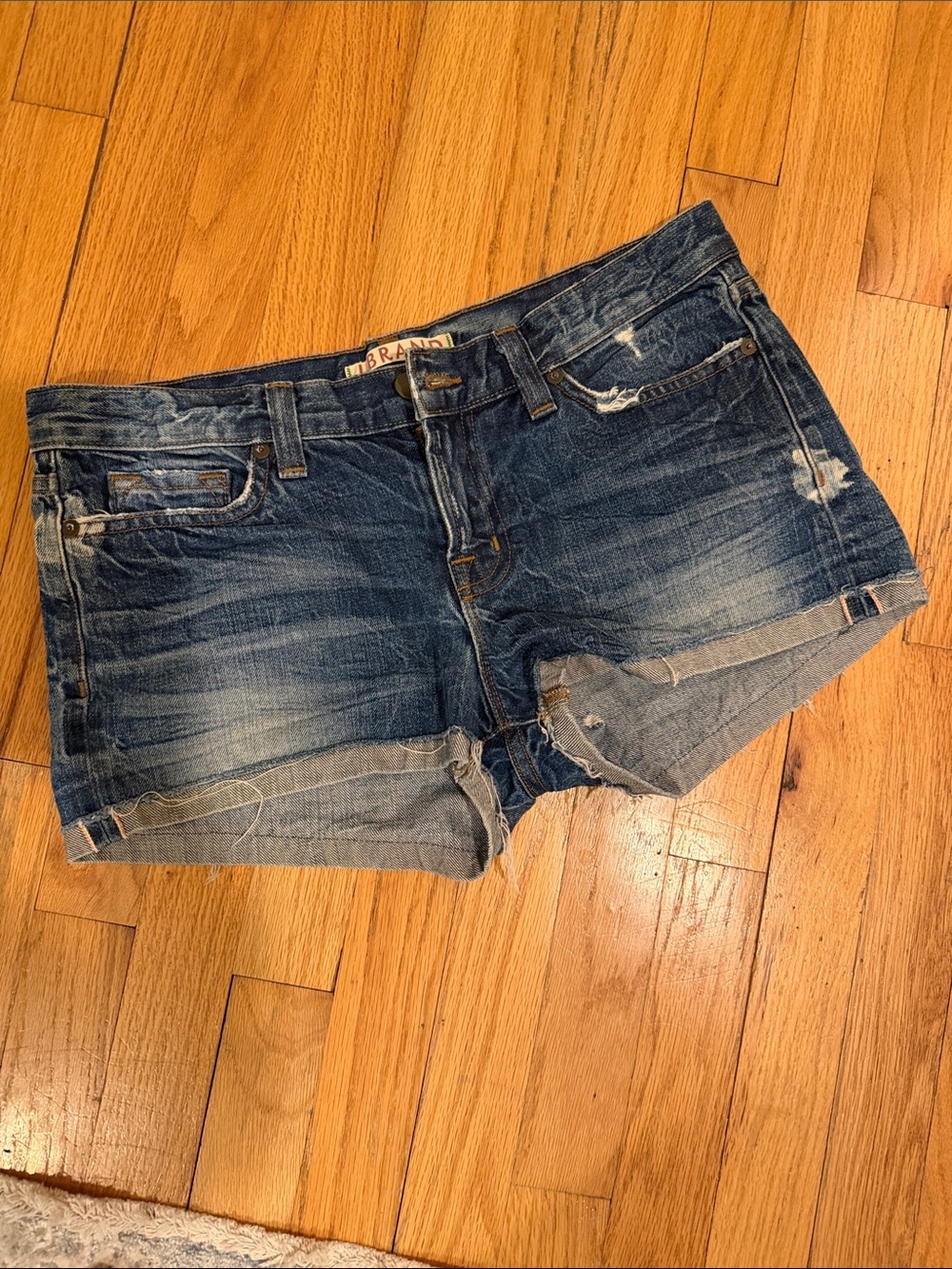 J Brand Dark Blue Distressed Rolled Denim Shorts